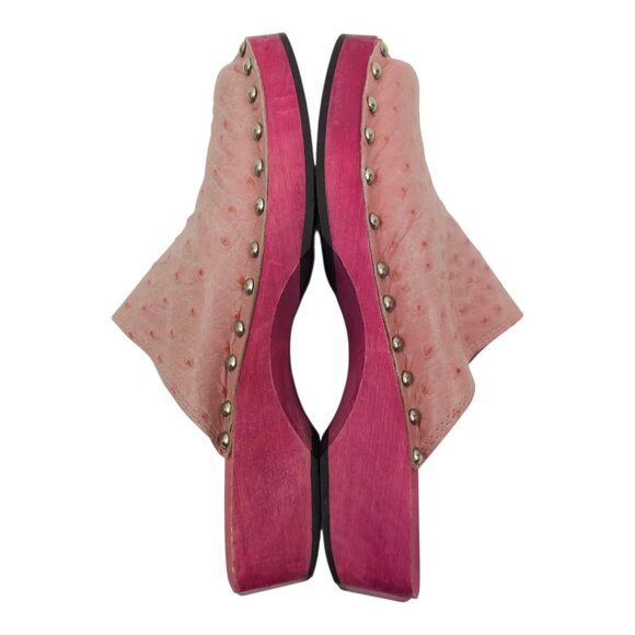Claudia Ciuti Studded Clogs Mule Women US 6 EU 36 Pink Textured Ostrich Leather - Picture 5 of 16